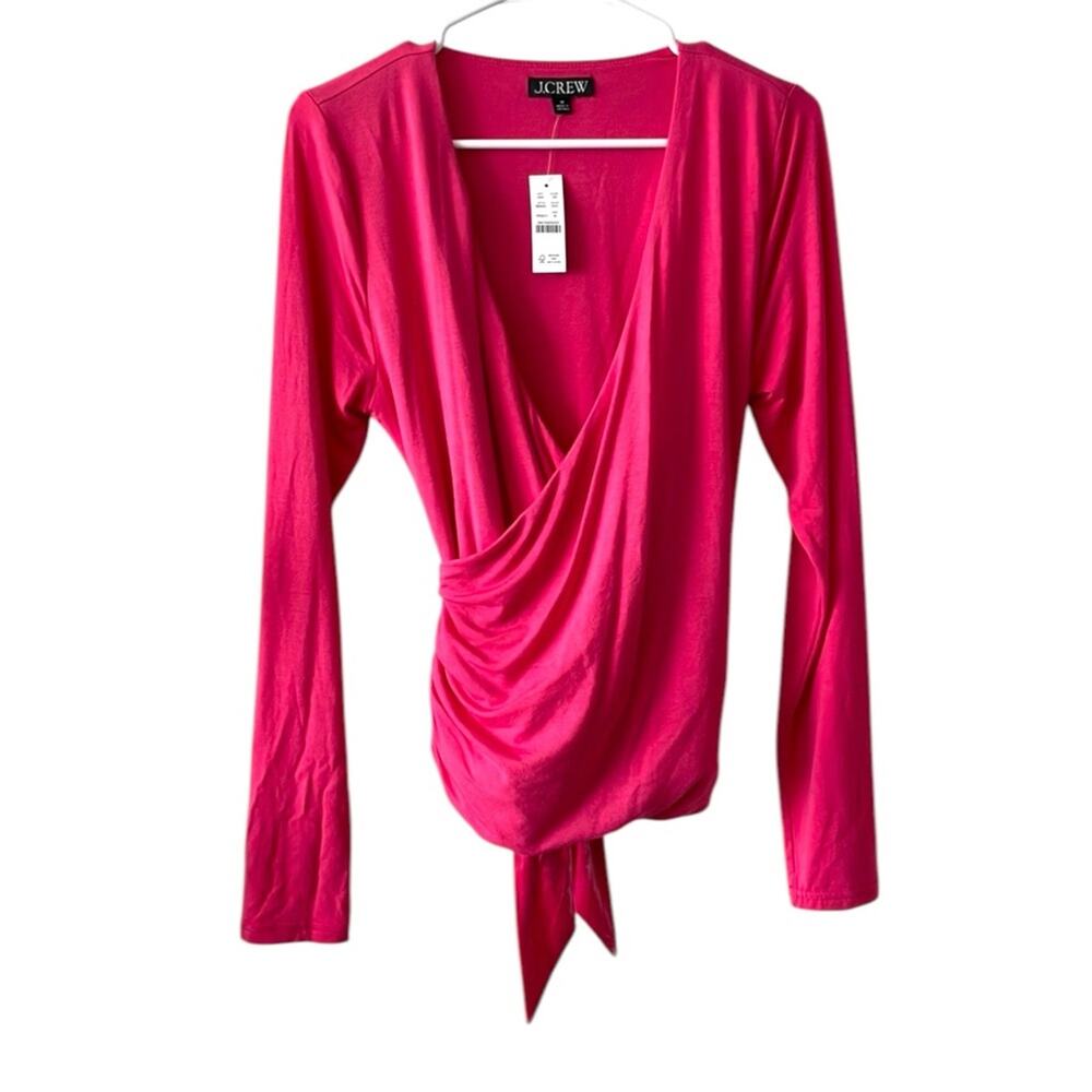 NWT J.Crew Faux Wrap Velvet Tie Long Sleeve Top | Pink | Medium